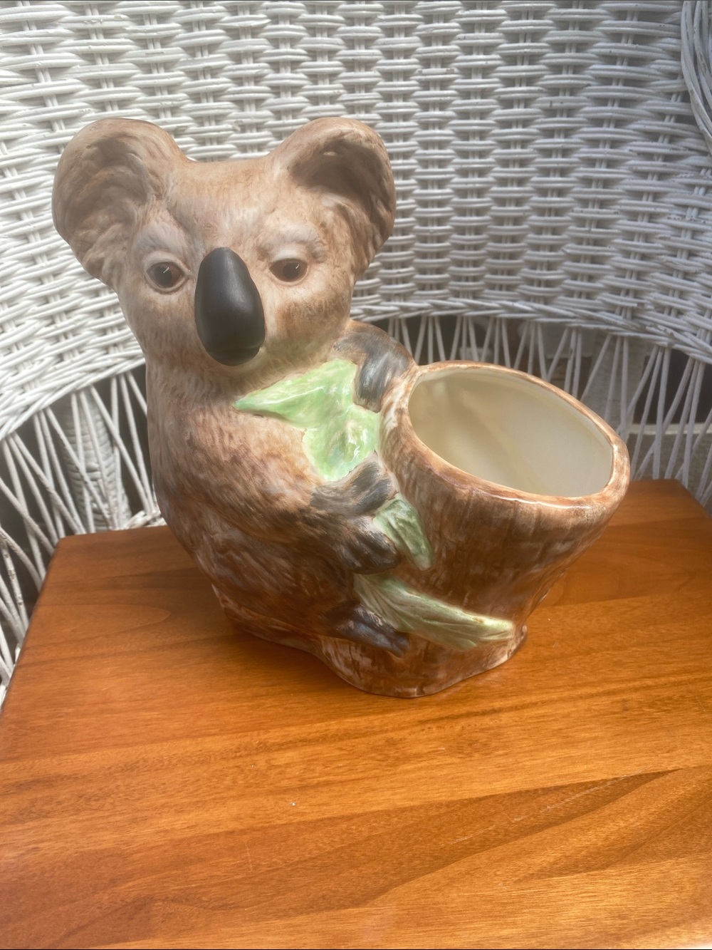 Vintage Hand-Painted Brown Koala Ceramic Planter